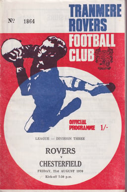 Tranmere Rovers v Chesterfield Match Programme 1970-08-21